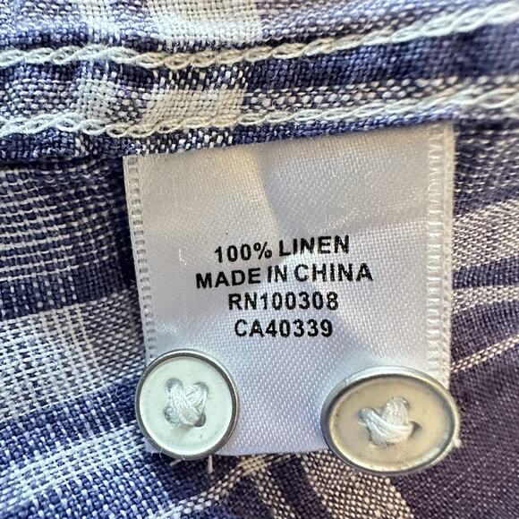 Peter Millar XL 100% Linen Button Down Shirt Long‎ Sleeves Blue Plaid MSRP $160 - Picture 5 of 7